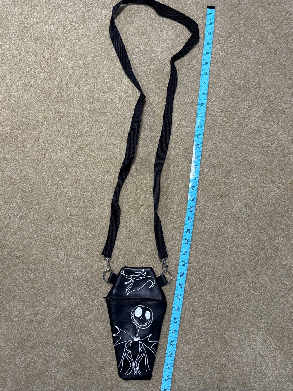 Black Crossbody Jack Skellington and Zero Coffin Bag with White Graphic